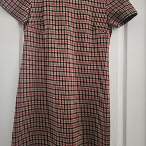 Tommy Hilfiger Red, Tan and Black Plaid Short Sleeve Dress